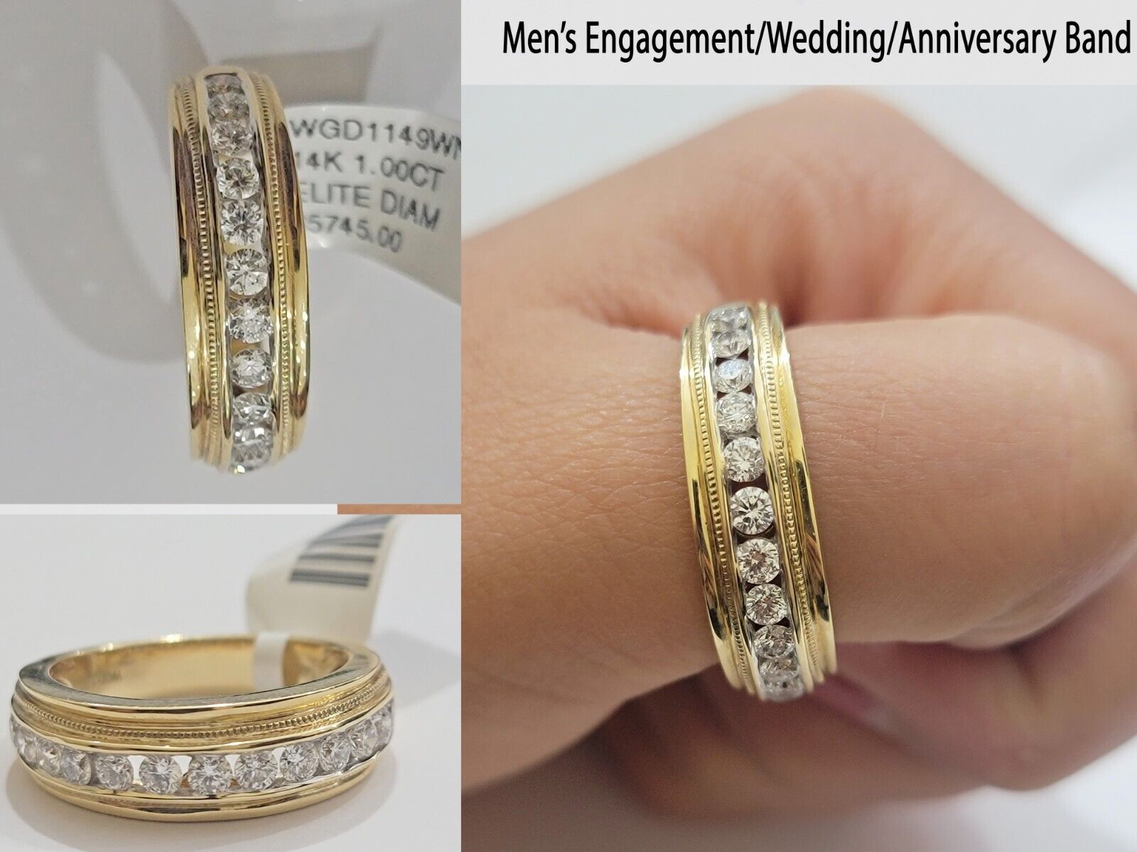 Solid 14k Yellow Gold Diamond Ring Men's Band 1CT Wedding Engagement Ring REAL - GoldenlinQ